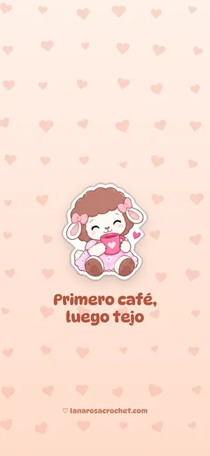 Fondo de pantalla durazno con Rosina tomando café: Primero café, luego tejo