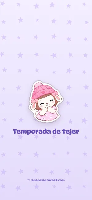 Fondo de pantalla lila con Rosina y su gorro tejido: Temporada de tejer