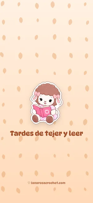 Fondo de pantalla durazno con hojas y Rosina leyendo: Tardes de tejer y leer