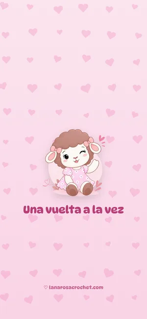 Fondo de pantalla rosa con corazones y Rosina saludando: Una vuelta a la vez