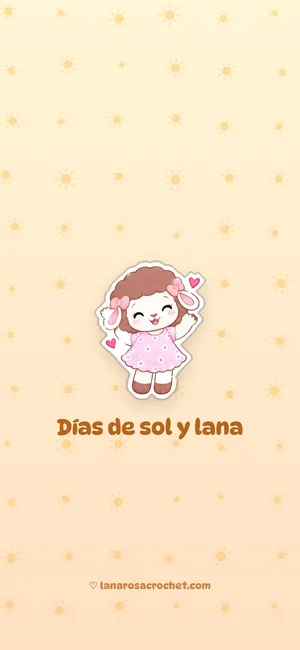 Fondo de pantalla amarillo suave con solecitos y Rosina feliz: Días de sol y lana