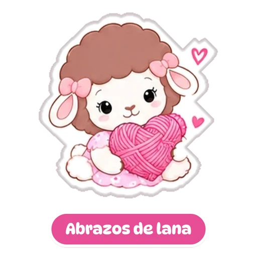 Sticker: Rosina abrazando un ovillo, con la frase Abrazos de lana