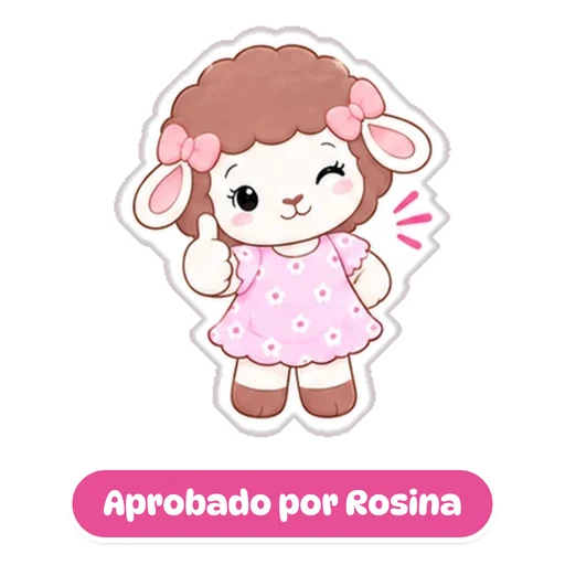Sticker: Rosina con el pulgar arriba, con la frase Aprobado por Rosina