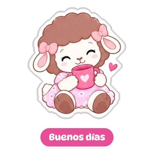 Sticker: Rosina tomando café, con la frase Buenos días