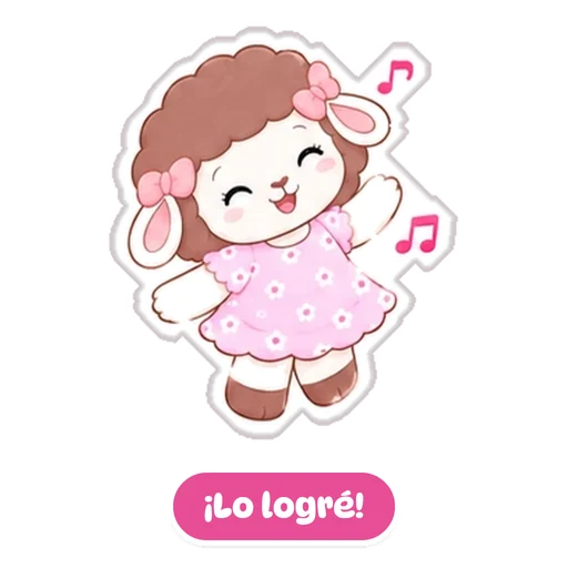 Sticker: Rosina cantando de alegría, con la frase ¡Lo logré!