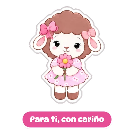 Sticker: Rosina con una flor, con la frase Para ti, con cariño