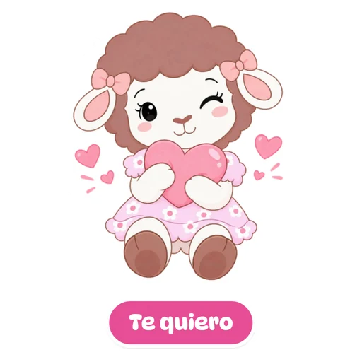 Sticker: Rosina con un corazón grande, con la frase Te quiero