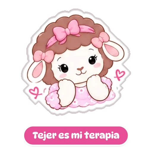Sticker: Rosina con una balaca, con la frase Tejer es mi terapia