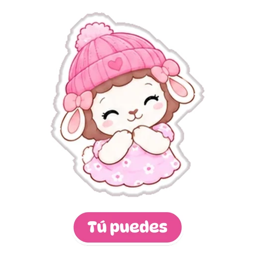 Sticker: Rosina con su gorro tejido, con la frase Tú puedes