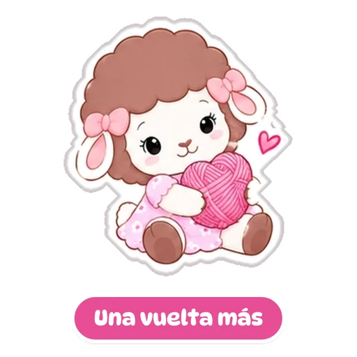 Sticker: Rosina con un ovillo en forma de corazón, con la frase Una vuelta más