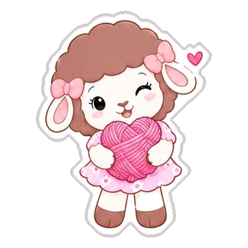 Sticker de Rosina con un ovillo en forma de corazón