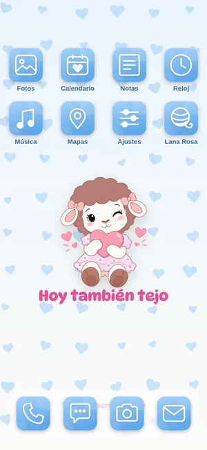 Pantalla de inicio con los íconos del tema Hoy también tejo