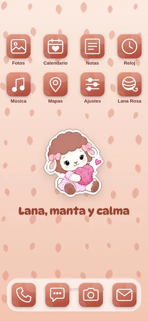 Pantalla de inicio con los íconos del tema Lana, manta y calma