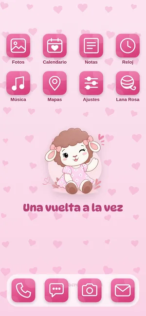 Pantalla de inicio con los íconos del tema Una vuelta a la vez
